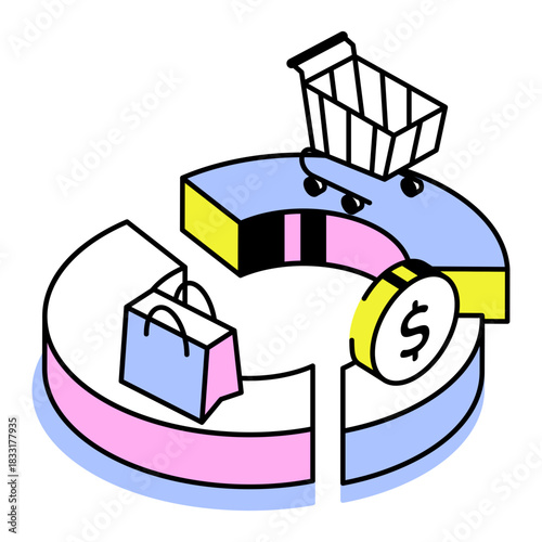 An isometric style icon representing purchasing process