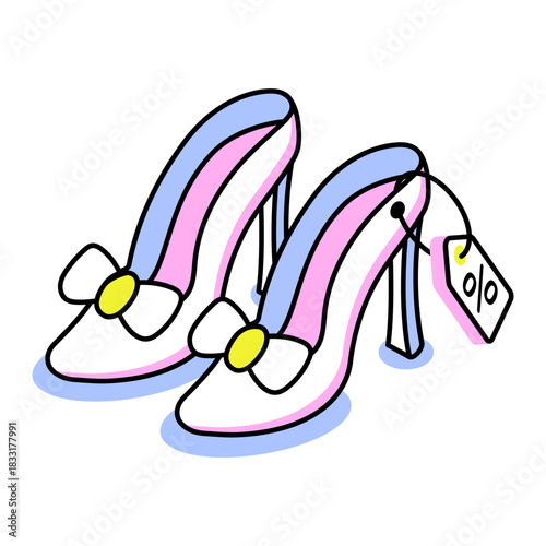 An isometric style icon depicting shoe sale