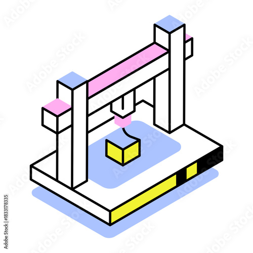 An isometric style icon depicting 3d printer