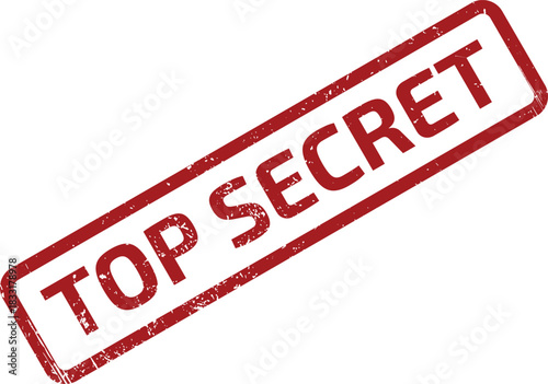 Angled Red Top Secret Rubber Stamp Illustration on White Background with Textured Detail