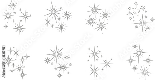 Elegant sparkling starburst collection for modern design projects or decorative holiday elements on white