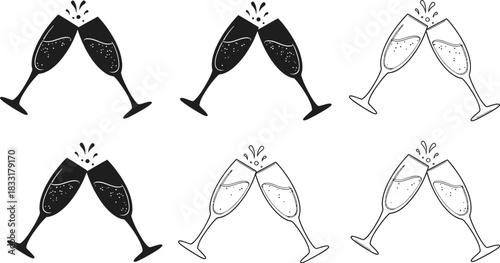 Celebrate success with elegant champagne flutes clinking together in a festive, modern design perfect for events.