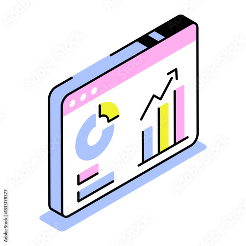 An isometric style icon showing web analytics