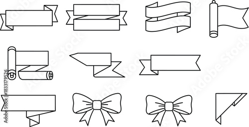 Trendy banners and bows for product promotion and announcement designs set
