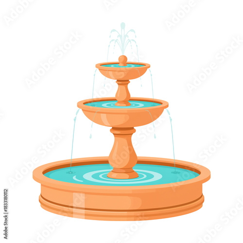 Three tiered fountain elegantly cascading against a minimalist backdrop illuminating its essence