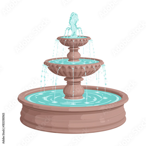 Elegant tiered fountain showcasing water cascade amid a dark backdrop provides serenity