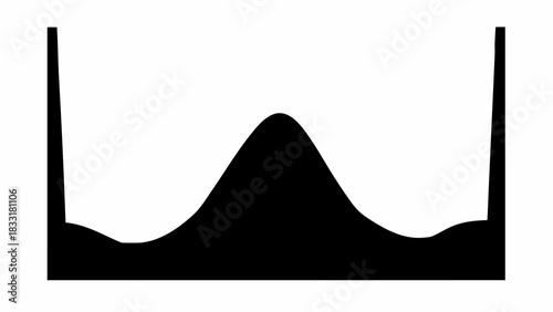 Black silhouette of a central hill with two vertical bars on the sides against a white background