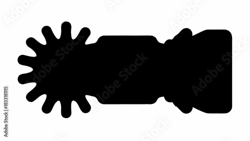 Silhouette of a cowboy spur with a star shaped rowel and a curved heel band on a white background