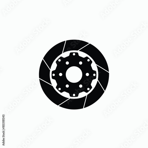 Black silhouette of a ventilated brake disc and rotor
