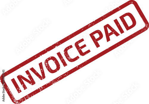 Red Grunge Invoice Paid Rubber Stamp Impression on White Background for Financial Concepts