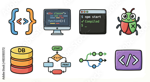 Software Development and Programming Cartoon Icons