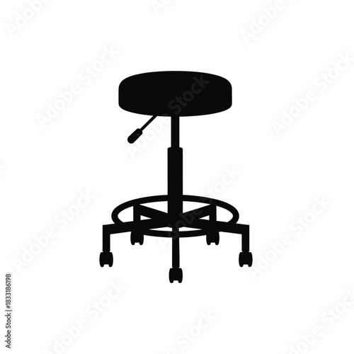 Black silhouette of adjustable stool with wheels chair