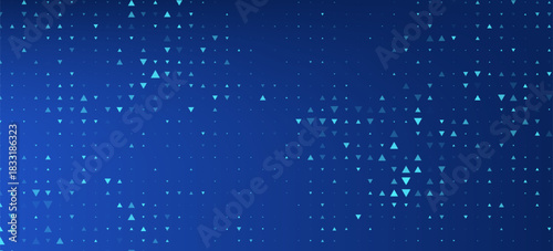 Blue neon triangle texture. Glowing navy arrow geometric background. Tech triangular pattern wallpaper. Fading arrow halftone gradient for business booklet, science poster, healthcare banner.