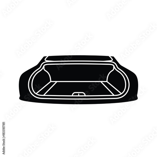 Black silhouette of an open car trunk with white outline