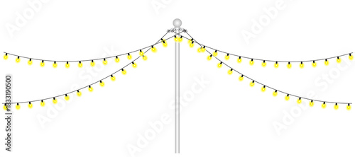 String lights hanging from a pole isolated on transparent background for decoration