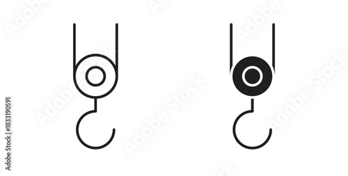Winch hook icons set. Simple line vector illustration