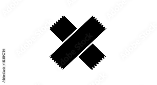 Black Duct Tape Cross on White Background Symbol of Repair.