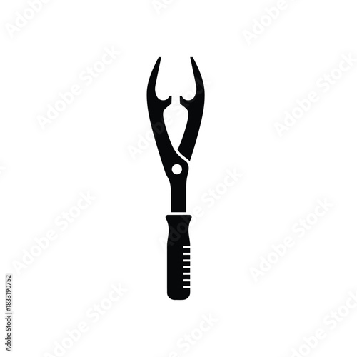 Black silhouette of fishing pliers on white background