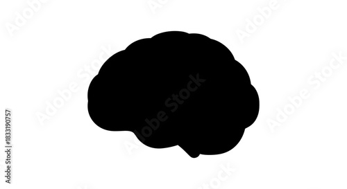 Black Brain Silhouette on White Background for Creative Projects.