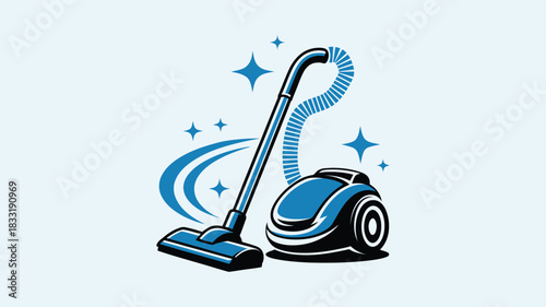 Modern blue vacuum cleaner with sparkles and swirls