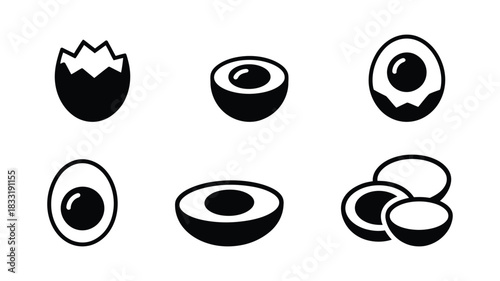 Set Of Stylized black and white icons of eggs