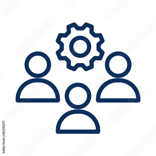 Teamwork and collaboration with a central cogwheel