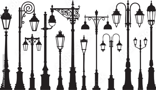 Street  and lamp post icon set design