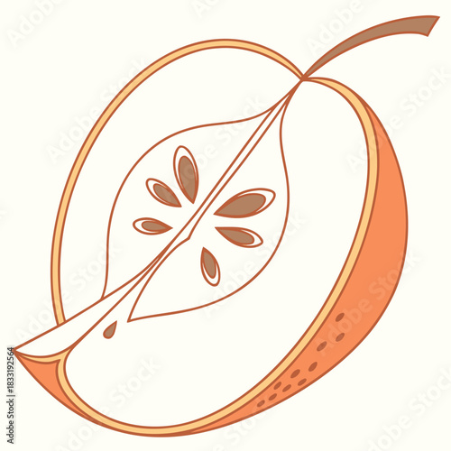 Sweet Slice of Nature: An appealing, outlined illustration showcases a halved apple, unveiling its core and a tiny slice, highlighting the beauty of nature.
