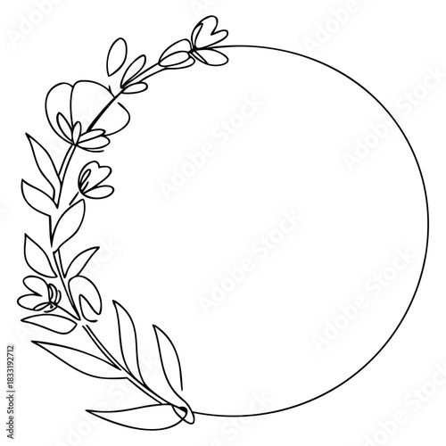 Hand-Drawn Eucalyptus and Wildflower Botanical Wreath with Dot Shading and Copy Space
