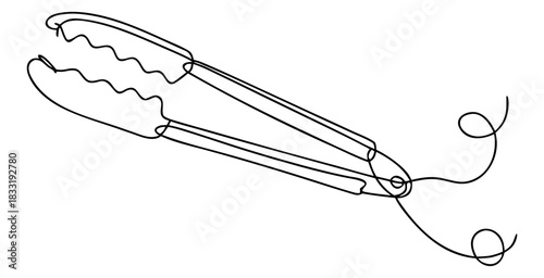 Kitchen tongs line art icon. Hand drawn cooking utensil sketch with label space.