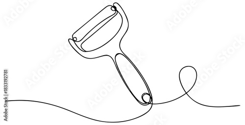 Vegetable peeler line art icon. Hand drawn kitchen utensil sketch with label space.