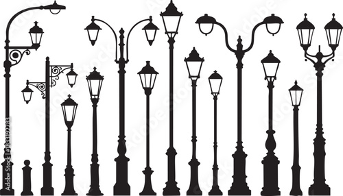 Street  and lamp post icon set design