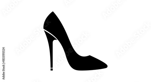 Elegant Black High Heel Shoe Silhouette Illustration.