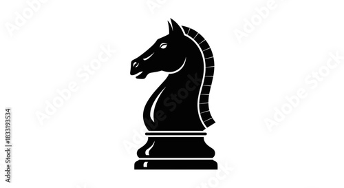 Elegant Black Chess Knight Piece Illustration on White Background.