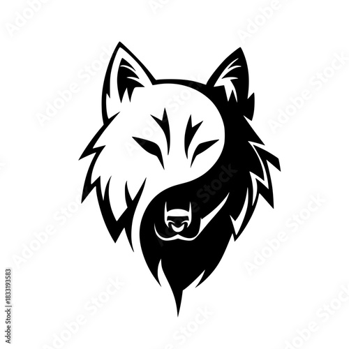 Striking yin yang wolf head symbol, powerful expression of balance and duality for your brand