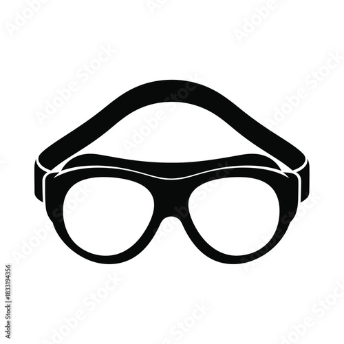 Black silhouette of safety goggles on white background