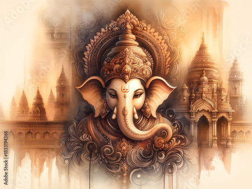watercolor traditional portrait of lord ganesha