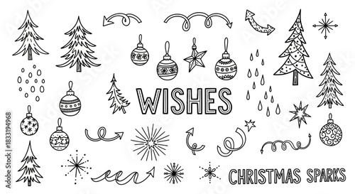 Christmas wishes and sparks doodle art festive holiday season decorations.