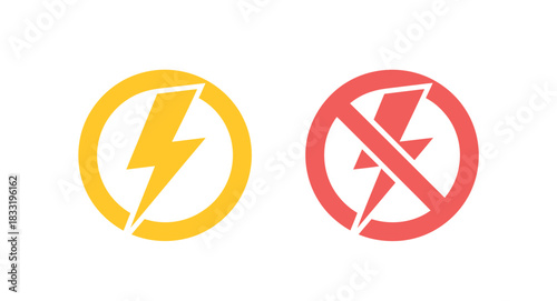 Two circular icons, one with a yellow lightning bolt indicating power, and the other with a red lightning bolt crossed out, signifying no power.