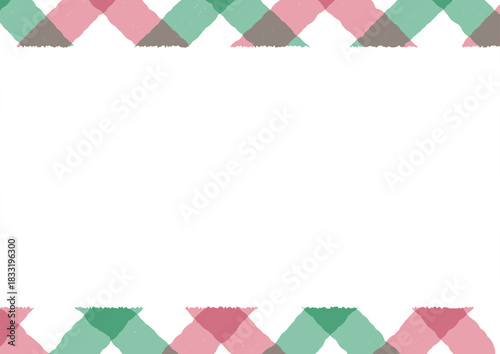 アーガイル柄のチェックフレーム　上下に並ぶ手描き風囲みデザイン｜アーガイル, フレーム, ベクター, チェック柄, 手描き風, ピンク, 緑