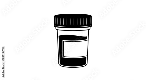 Illustration of a Specimen Container with Black Liquid.