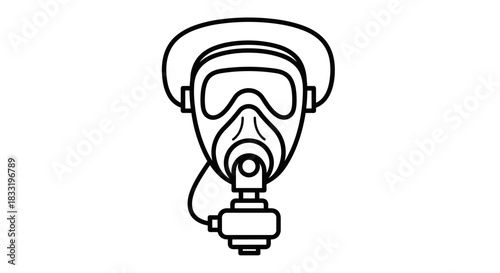 Line Art Illustration of a Full Face Respirator Mask.
