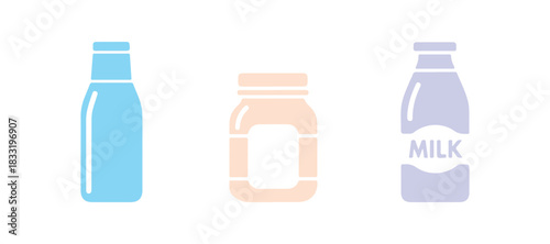 Bottle graphic. Milk bottle graphic. Outline icons of milk jars

