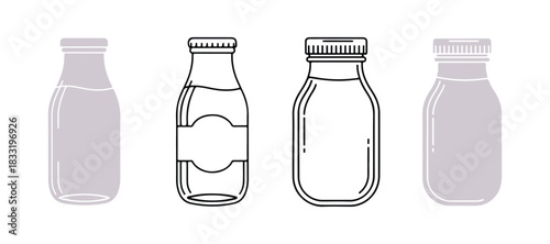 Bottle illustration. Milk bottle illustration. Line art of milk jars

