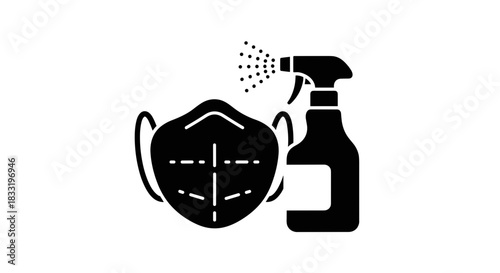 Mask and Disinfectant Spray Hygiene and Protection Illustration.
