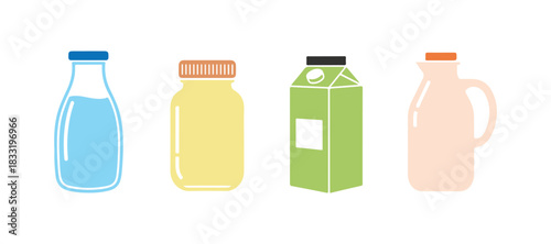 Bottle design. Milk bottle design. Milk jar line art icons

