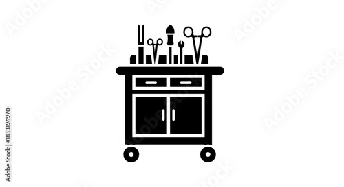 Medical Cart with Surgical Instruments A Detailed Vector Illustration.