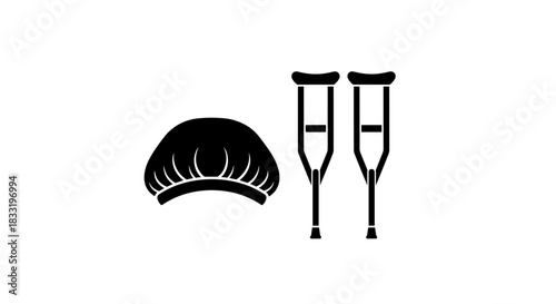 Medical Equipment Shower Cap and Crutches Illustration.