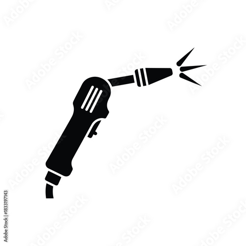 Black silhouette welding torch spraying sparks metal