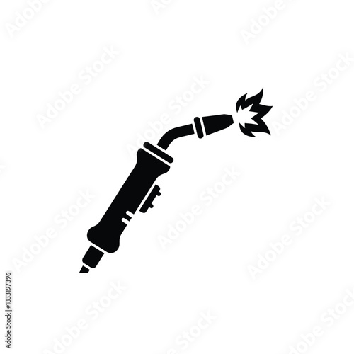 Black silhouette welding torch with flame metal fire